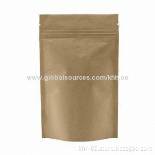 Kraft Paper Zipper Bag with Clear Window, Zip Lock and Tear Notch, Stand Up and Laminated